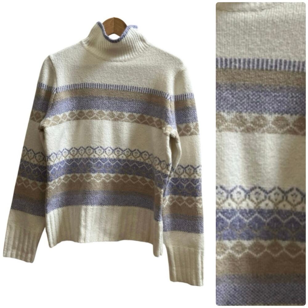 Aspen Print Apres Ski Cozy Mock Neck Knit Sweater Large Cozy